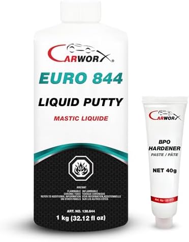 Euro 844 - Polyester Finishing Putty, Liquid Body Filler with BPO Hardener - Two-Component, Easy Sand, Adheres to Metal, Fiberglass, Wood, 1 kg