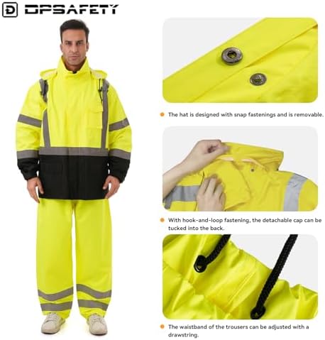 Hi Vis Safety rain Jacket，Reflective Class 3 Rain coat with Inner Mesh Lining and Pockets High Visibility Waterproof work Rain Suits for men&women（Lime,LG/XL）
