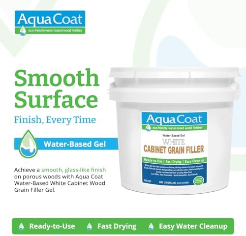 Aqua Coat Water-Based White Cabinet Wood Grain Filler Gel – Fast Drying, Low Odor White Wood Filler, Sandable & Paintable for Interior & Exterior Repairs, Upgrades & Restorations – 1 Gallon
