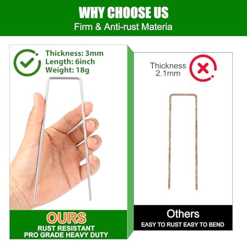 Garden Staples Set, 6Inch 11 Gauge 25pcs Galvanized Ground Nails, Anti-Rust,U-Shaped Lawn Spikes, 3mm Landscaping Fabric Pins for Weed Barrier, Groud Cover, Artificial Grass