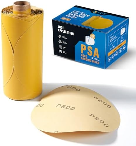 S SATC 100 PCS 6 Inch Premium Gold PSA Sanding Disc, 800 Grit Sandpaper Roll with Adhesive Sticky Back for Wood, Auto Body Repair, Marine, Paint, Metal, and Plastics