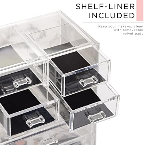 Sorbus Makeup Organizer, 7-Drawer Acrylic 2-Piece Set (Marble Print)