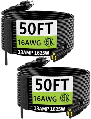 HUANCHAIN 2 Pack Indoor Outdoor Black Extension Cord 50 FT 16/3 Gauge