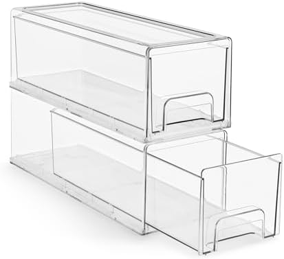Sorbus Clear Stackable Storage Drawers with Handles (Small Wide, 2 Pack)