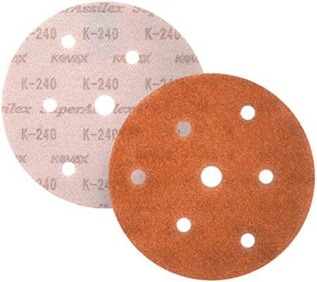 Super Assilex Flexible 5 inch Sanding Discs, BROWN K-240, 7 Holes, Hook & Loop, 195-2537, 25 Discs