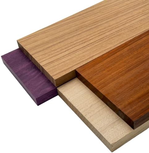 Barrington Hardwoods Imported Exotic Hardwood Variety Pack - Red Zebrawood, Purpleheart, Padauk, Okoume - 3/4" x 6" (4 Pcs) (3/4" x 6" x 36")