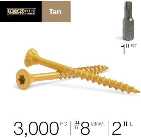 Deck Plus Deck Screws, #8 x 2in, 3125 Pack, Tan Epoxy