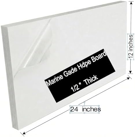White HDPE Sheet 12x24(12mm) 1/2" Thick Marine Board, Heavy Duty Waterproof UV Protected HDPE Plastic Panel for Boat Board, Marine Grade, Workbench Top, Structural Support, Garage Flooring