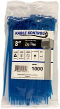 Kable Kontrol Cable Zip Ties, 8 Inch, 1000 Pcs, 50lbs Test, Blue | Nylon Plastic, Self Locking, UL Listed, Indoor Use
