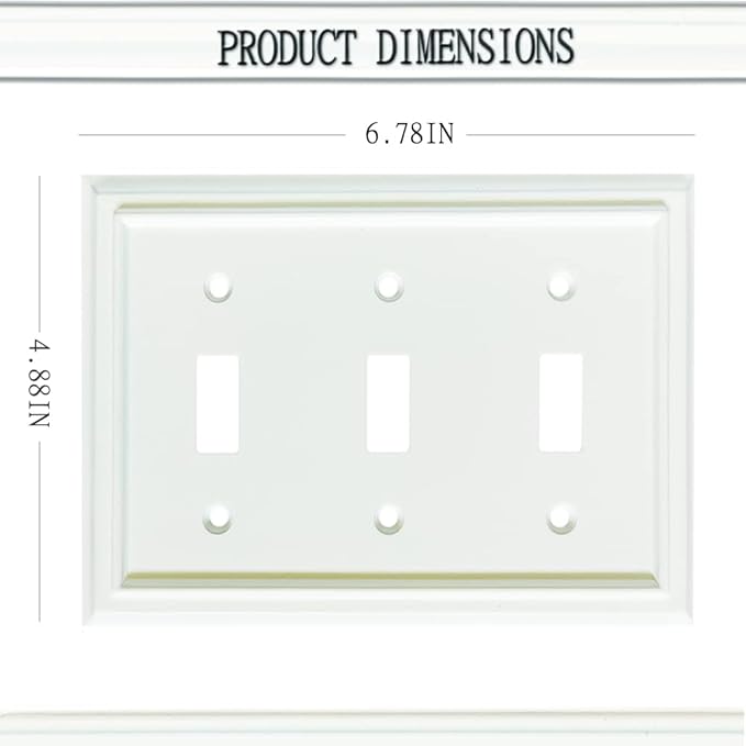 Wall Plates, Duplex Outlet Covers, Toggle Light Switch Plates, Decorator Light Switch Cover, Bamboo Fiber Material Wall Plate, Standard Size Wall Plates of various styles, White (3 Gang Toggle 1 Pack)