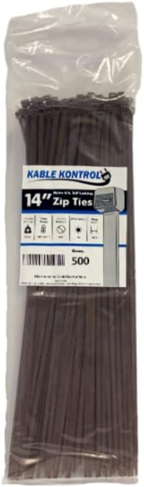 Kable Kontrol Cable Zip Ties, 14 Inch, 500 Pcs, 50lbs Test, Brown | Nylon Plastic, Self Locking, UL Listed, Indoor Use