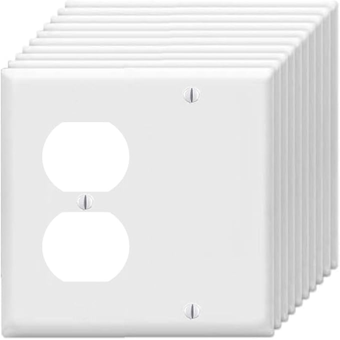 Duplex Receptacle Outlet/Blank Device Wall Plates 2-Gang Switch Electrical Cover Plate Unbreakable Thermoplastic Faceplate for Light Receptacle Outlet Switch, White (10 Pack)