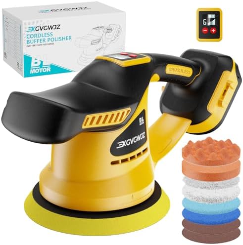 Cordless Buffer Polisher for Dewalt 20V Battery, 450W Brushless Car Buffer Polisher Waxer with 6 inch disc, 6 Variable Speed Up to 5200 RPM for Waxing Polishing Scratch Removal (Tool only)