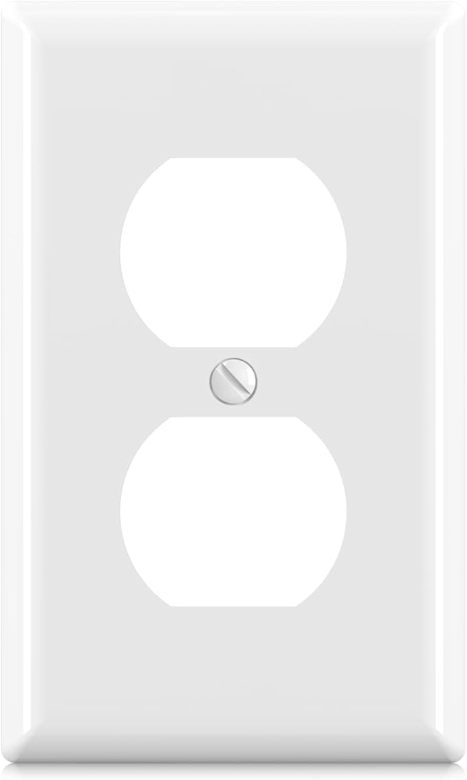 ELEGRP Duplex Receptacle Outlet Covers, 1-Gang Standard Size Wall Plates, Unbreakable Polycarbonate Dual Outlet Faceplates Covers, UL Listed, Color-matched Screws Included (1 Pack, Glossy White)
