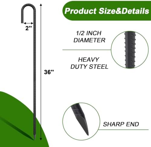 AAGUT Rebar Stakes 36 Inch J Hook 1/2 Inch Garden Stakes Heavy Duty 20 Pack