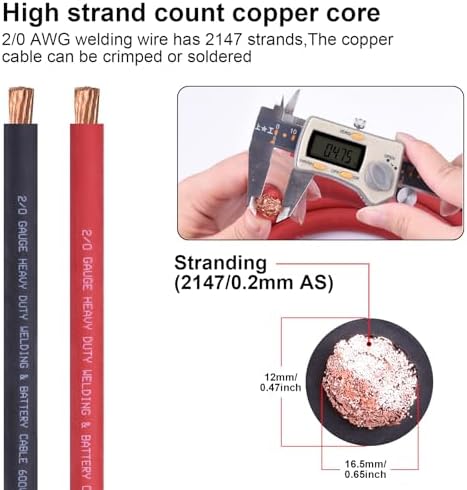iGreely 2/0 Gauge 2/0 AWG Wire 10 Feet Black + 10 Feet Red Welding Battery Pure Copper Flexible Cable + 5pcs of 5/16" & 5pcs 3/8" Copper Cable Lugs Terminal Connectors+Heat Shrink Tubing
