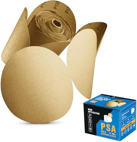 S SATC 100 PCS PSA Sanding Discs 6 Inch Adhesive Backed Sandpaper 120 Grit Sander Attachment for Drill Self Stick Aluminum Oxide Round Automotive Sandpaper with Sticky Back