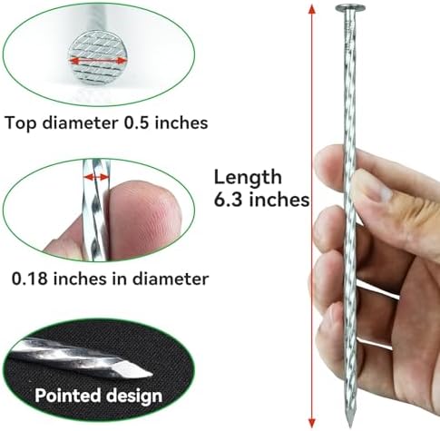 6.3-Inch Galvanized Heavy-Duty Landscape Stakes, (300-Pack) Spiral Metal Turf Spikes for Artificial Grass, Paver Edging, Weed Barrier, Securing Fences and More