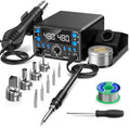 Preciva 902D V Soldering Station 2-in-1 SMD Hot Air Rework Station with LED, Memory Presets, Sleep, Calibration, °C/ºF | Includes Soldering Iron, Hot Air Gun, 5 Tips, 4 Nozzles, Holder, Solder Wire