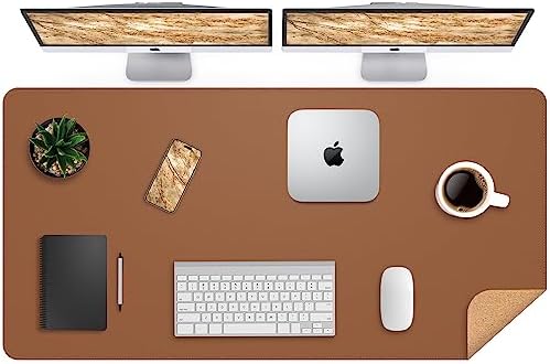 AFIING Cork Desk Mat 47" x 23.6", Dual-Sided Natural Cork & PU Leather Desk Pad, Non-Slip Waterproof Large Mouse Pad for Office, Home & Gaming (Brown)