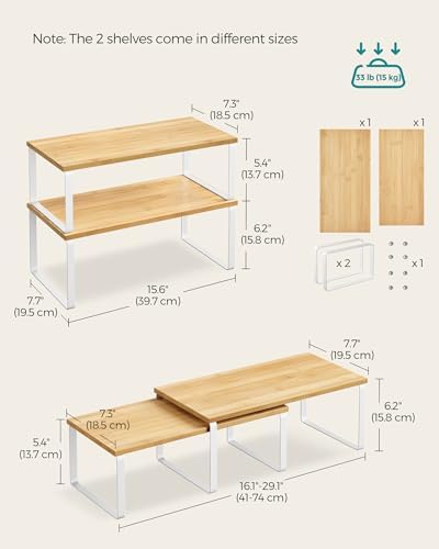 SONGMICS Cabinet Organizer Shelf, Set of 2 Spice Rack, Kitchen Storage