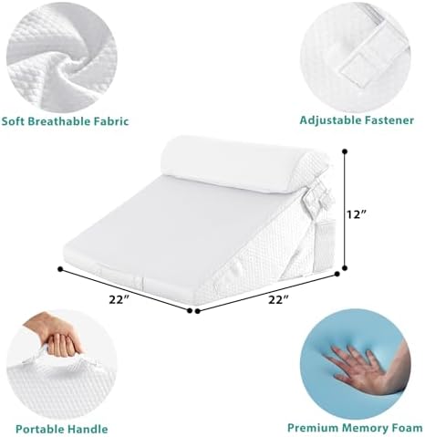 Bedluxe Wedge Pillow Set for After Surgery, Orthopedic Bed Wedge, White