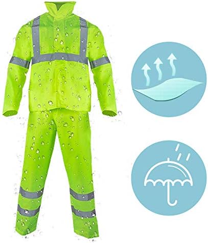 FONIRRA Class 3 High Visibility Rain Suit With Collapsible Hood Lime Reflective Safety Waterproof Worker Jacket & Pants (2XL/3XL Yellow)
