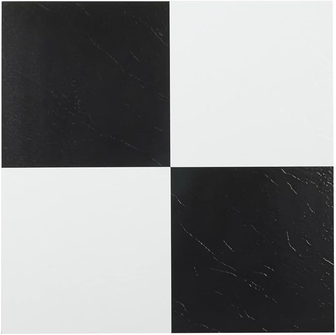 Tivoli Self Adhesive Vinyl Floor Tiles, 45 Tiles - 12" x 12", Black & White - Peel & Stick, DIY Flooring for Kitchen, Dining Room, Bedrooms, Basements & Bathrooms by Achim Home Decor