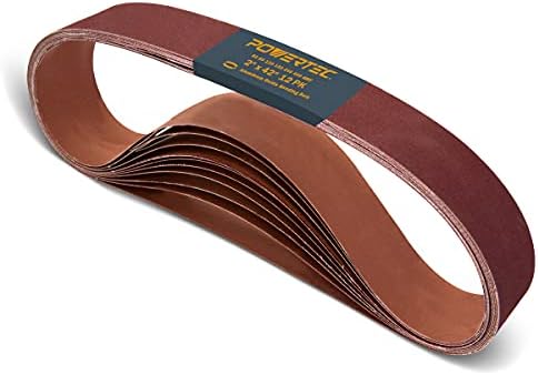 POWERTEC 2x42 Sanding Belts, 12PK, 2 Each of 60/80/120/180/240/400 Grits, 2 x 42 Sanding Belts for 2x42 Belt Sander, Grinder, Belt and Disc Sander, Knife Making, Woodworking, Metal Working (42420-1)