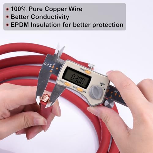 2 Gauge Battery Cable, 5FT Red + 5FT Black 2 AWG Pure Copper Wire Welding Cable, for Automotive, Battery, Solar and Generator, Standard USA OFC Wire