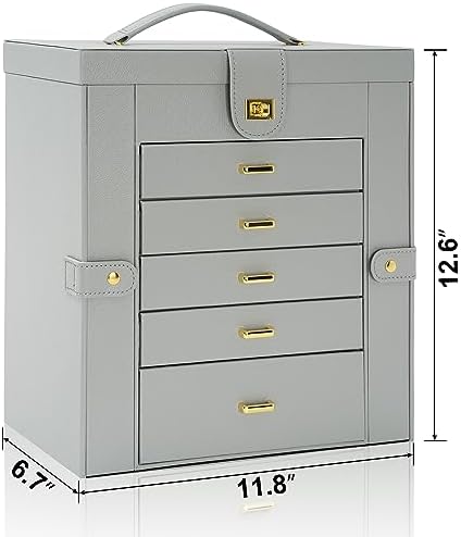 AKOZLIN 6-Tier Jewelry Box Organizer 5 Drawers Storage Extra Large Grey