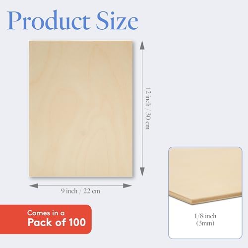 Baltic Birch Plywood, 3 mm 1/8 Craft Wood, B/BB Grade Baltic Birch Sheets, Stronger Than Basswood Sheets, Perfect for Laser, CNC Cutting and Wood Burning, by Woodpeckers (100, 12" x 9", 1/8" Thick)