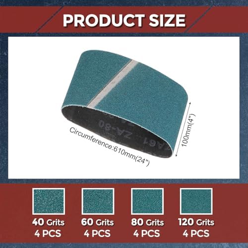 16 Pcs Sanding Belts, 4 x 24 Inch 40/60/80/120 Grit