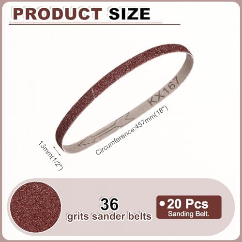 HARFINGTON 1/2 x 18 Inch Sanding Belts, 20 Pcs 36 Grits Aluminum Oxide