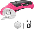 SnapFresh Cordless Electric Scissors, 4V Rechargeable Electric Box Cutter for Cardboard Boxes, Carpet & Paper, Rotary Cutter for DIY Projects, Safety Box Cutter with Battery & Type-C Cable (Hot Pink)