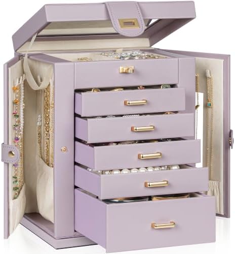 AKOZLIN 6-Tier Jewelry Box Organizer 5 Drawers Storage M-L Purple