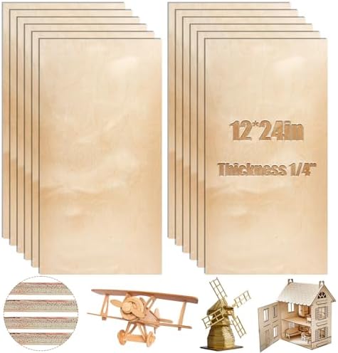 Juexica 12 Pcs 6 mm Baltic Birch Plywood 12 x 24 Inch Craft Wood Unfinished Plywood Sheets for Laser Cutting Engraving Burning DIY Crafts Drawing Painting Projects