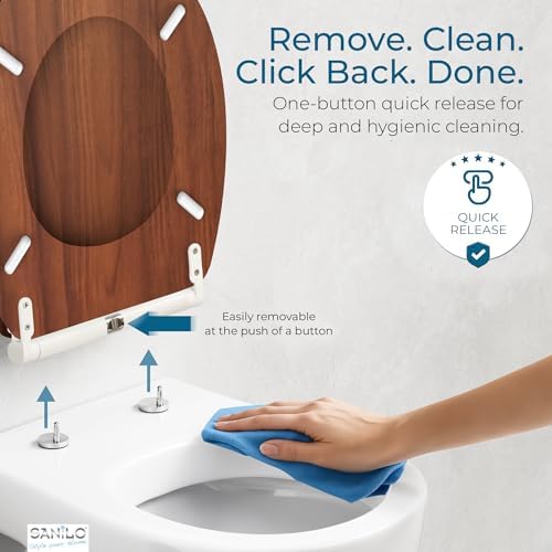 Sanilo Wooden Toilet Seat with Quick Release & Soft Close [ROUND] - Decorative & Slow Close Molded Wood Seat - With One Click for Easy Installation & Cleaning - With Adjustable Fit (Mahogany)