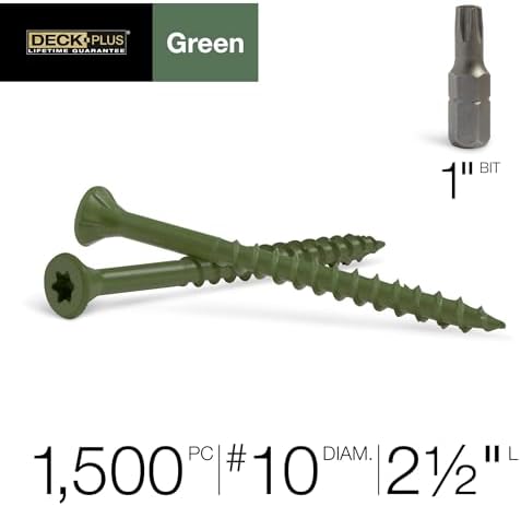 Deck Plus Deck Screws, #10 x 2-1/2in, 2000 Pack, Green