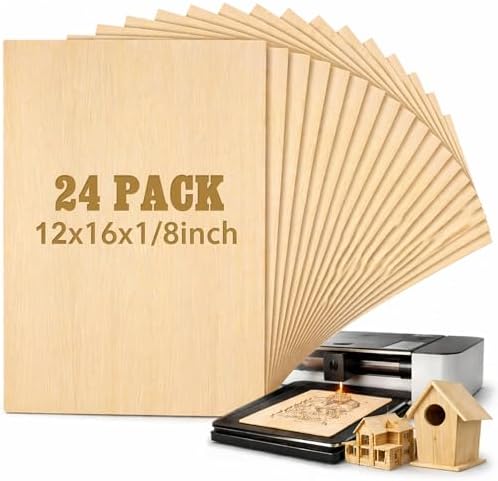 Juexica 24 Pcs 12" X 16"X 1/8" Basswood Plywood Sheets for Laser Cutting