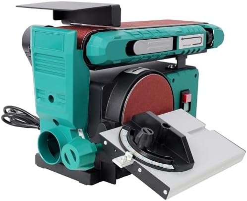 4" x 36" Belt 6" Disc Sander Combo, 120V/60Hz Bench Sander, Adjustable 0–90° Tilt & 0–45° Bevel Table, Belt Grinder Polisher Grinding Machine for Metal, Woodworking and DIY (Green)