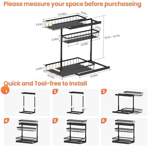 Under Sink Organizer and Storage for Bathroom and Kitchen - 1 Pack 3 Tier