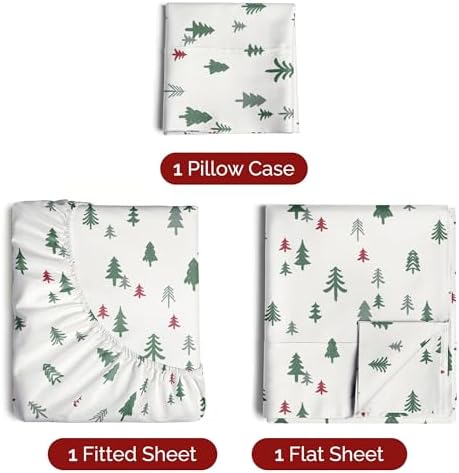 Christmas Sheet Set, Christmas Trees 4, Holiday Xmas Bedding Set - Twin