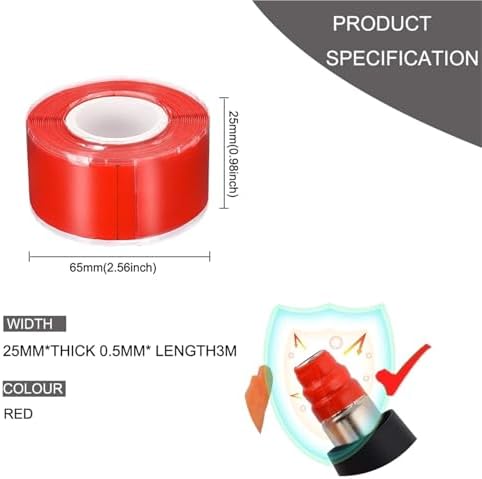 12 Roll 1 Inch X 10 FT Self-Fusing Silicone, Thickness 0.5mm Hose Repair Tape, Heavy Duty and Leak Proof Rubber Hose Tape, Pipe for Water