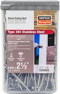 Simpson Strong-Tie S8SND5-8d Ring-Shank Wood Siding Nail, 2-1/2 Inch x 0.156 Inch, 13 Gauge, Full Round Head, Diamond Point, Type 304 Stainless Steel (Pack of 980)