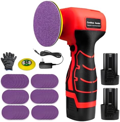 Cordless Electric Sander with 36PCS Sandpapers, 3500 RPM, 2x2000mAh Batteries, Lightweight & Compact Design for Wood, Metal, Paint Removal, and DIY Projects