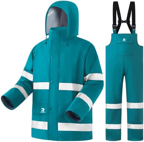 RainRider Mens Rain Suits Waterproof Rain Gear Reflective Rain Coat & Pants