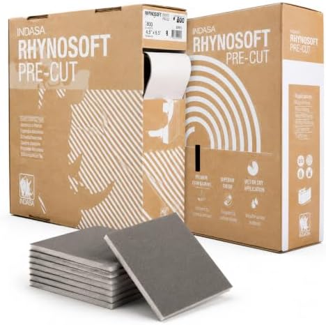 Indasa Rhynosoft Pre-Cut Foam Hand Sanding Pads – Flexible Sponge Sandpaper Sheets for Hand & Machine Sanding – Grits P120 to P1500 – 4.5" x 5.5" Pads – 80 Series – 4.5" x 27.5 yd Roll (800 Grit)