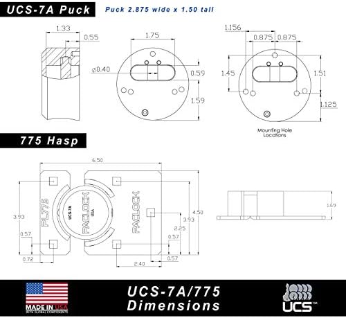 PACLOCK's UCS-7A/775 Hasp and Puck Combo Kit, High Performance 6-Pin Cylinder, One Lock Keyed to a Number U-Pick! w/ 2 Keys, Blue Anodized Aluminum, Double Coated Grey Hasp