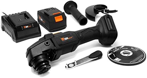 WEN Cordless Angle Grinder, Brushless with 20V Max 4.0 Ah Lithium-Ion Battery and Charger (20944), Black